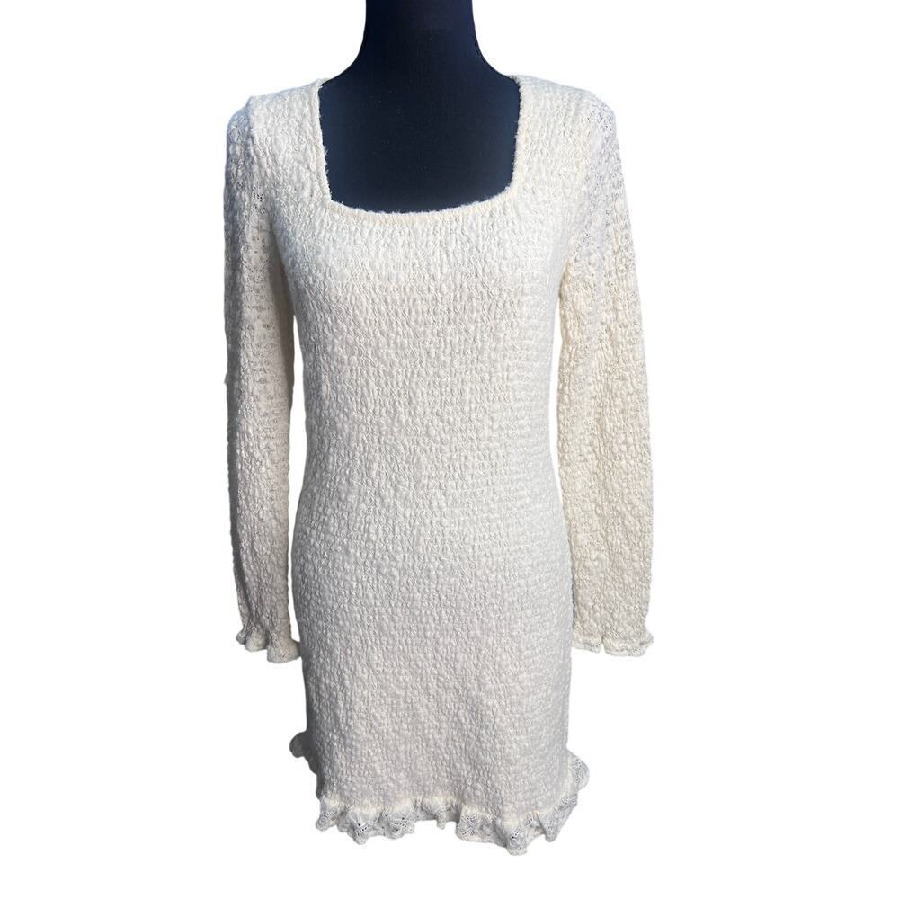 ASTR The Label Cream Textured Mini Dress Women M Long Sleeve Feminine